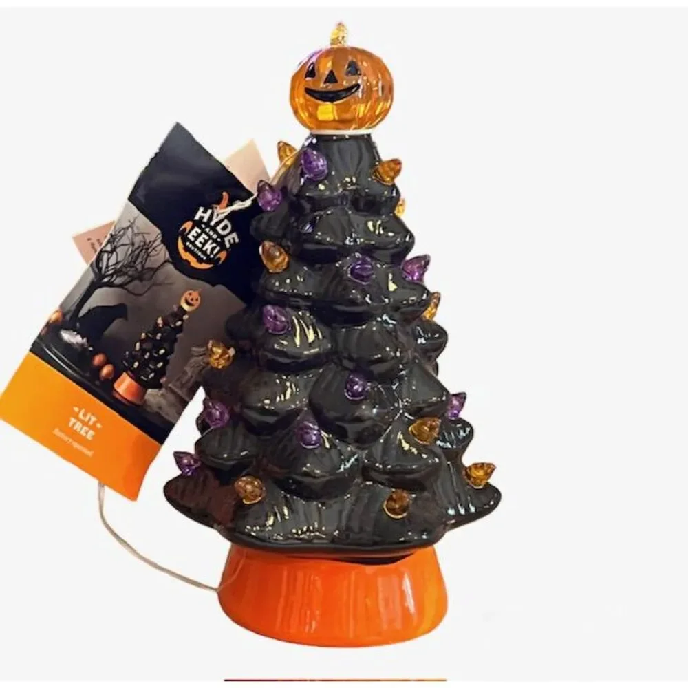 Target Retro Ceramic Lighted Jack O Lantern Black Tree Orange Purple Lights